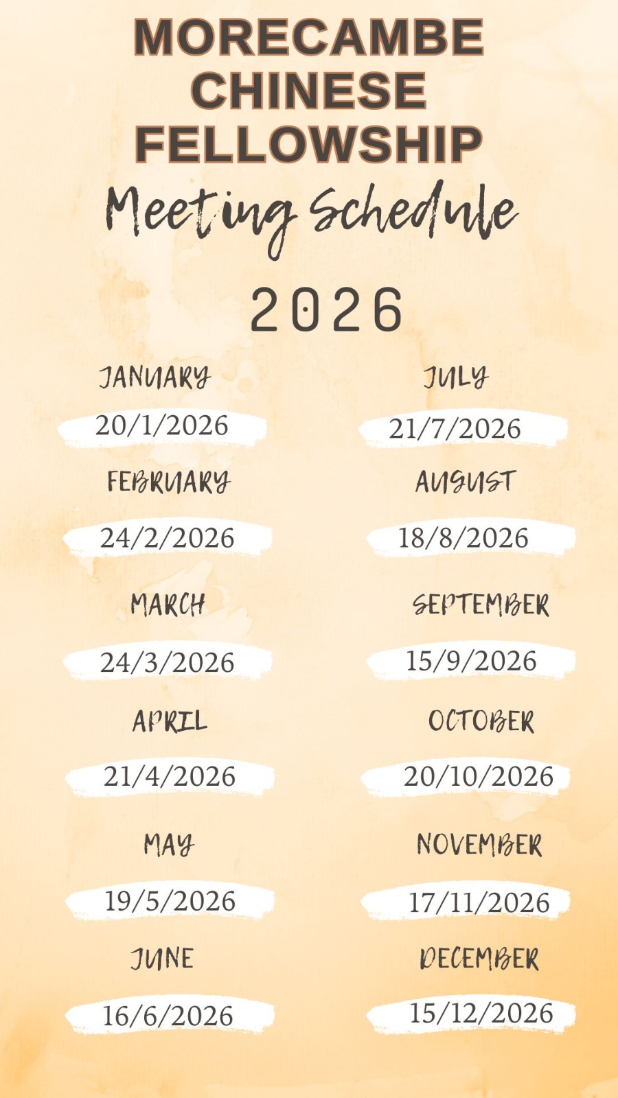 Chinese Fellowship dates